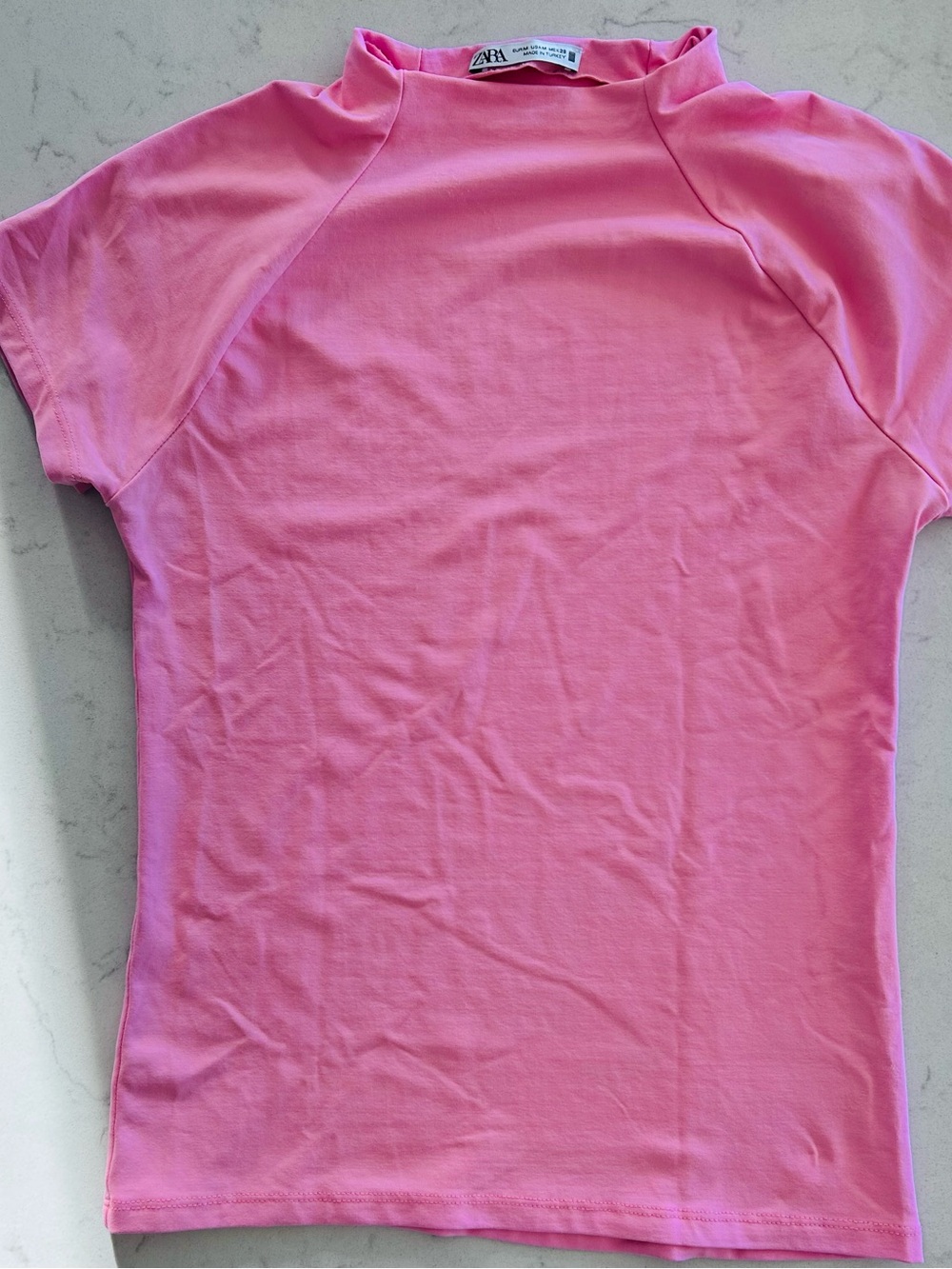 Zara Pink Short-Sleeve Mock Neck Tee